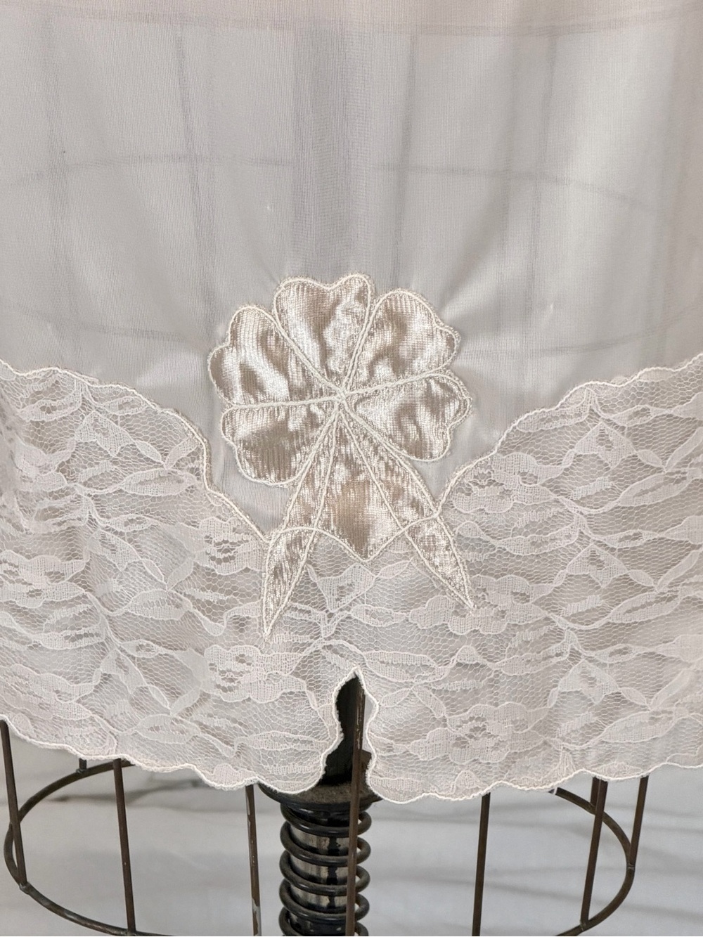 VINTAGE lace floral nylon lingerie skirt dress slip beige elastic waist midi 80s - Picture 6 of 10
